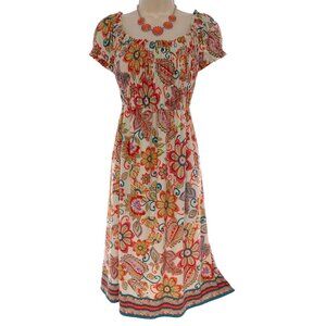 Dressbarn Floral‎ Print Ruched Summer Dress Size 12 Summer Party Wedding Church
